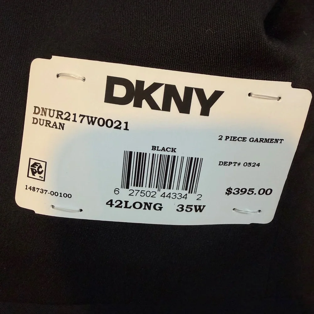 DKNY Duran Mens 2 Piece Suit Black 42 Long 35W Stretch Blazer Pants DNUR217W0021